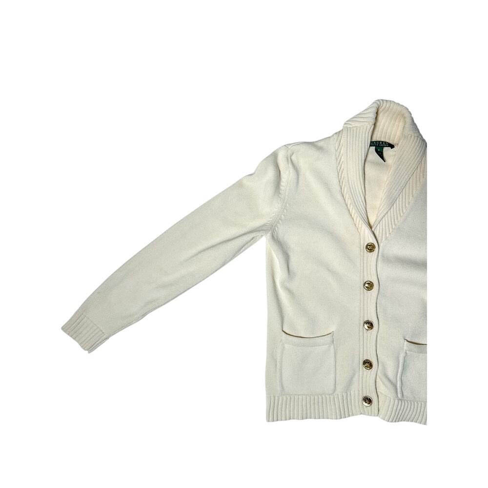 Lauren Ralph Lauren Ivory Cotton Cardigan Sweater Small Preppy Classic - Picture 5 of 11